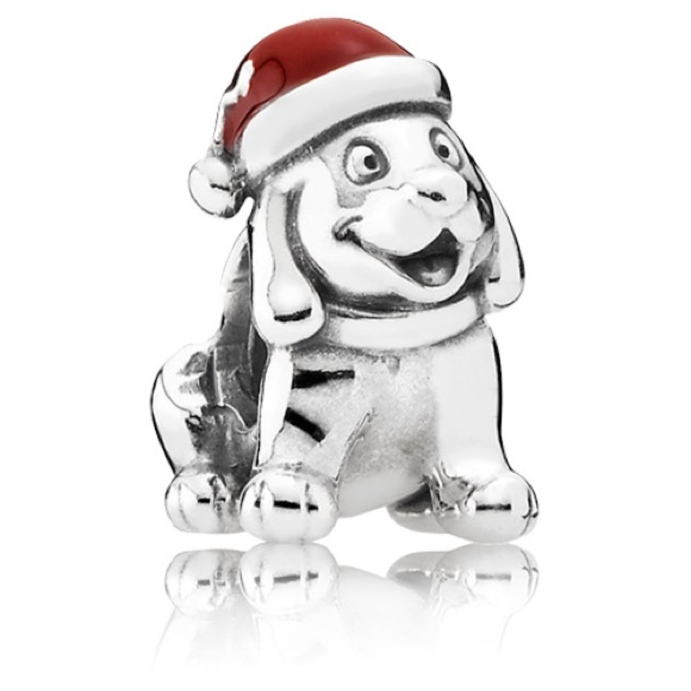 Pandora Festive Dog Charm with Red Santa Hat